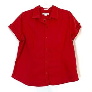 Liz Claiborne | Red Stretch Short Sleeve Button Blouse Career Womens Large